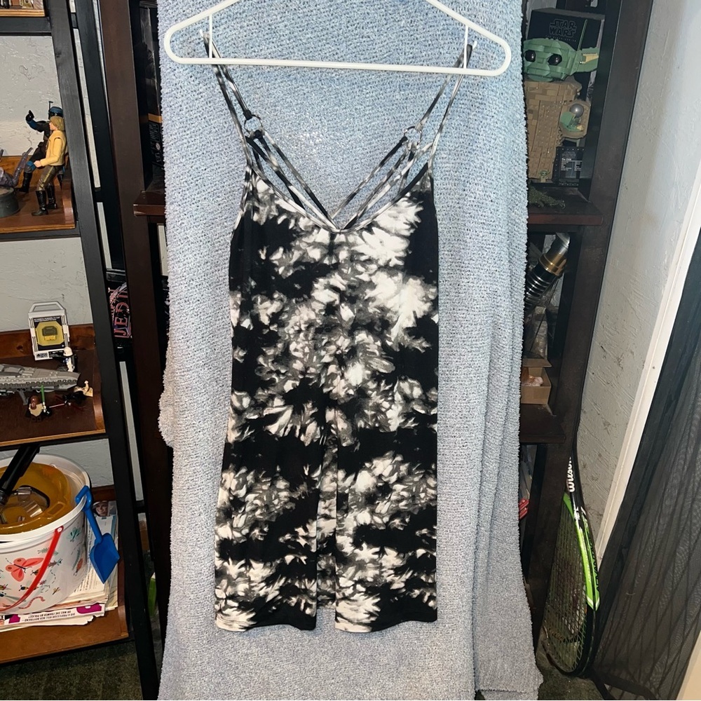 Strapy Black & White Tie-Dye Bodycon Mini Dress